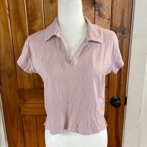 Splendid Soft Lilac Pink Short Sleeve Polo Style Sweater Top Small